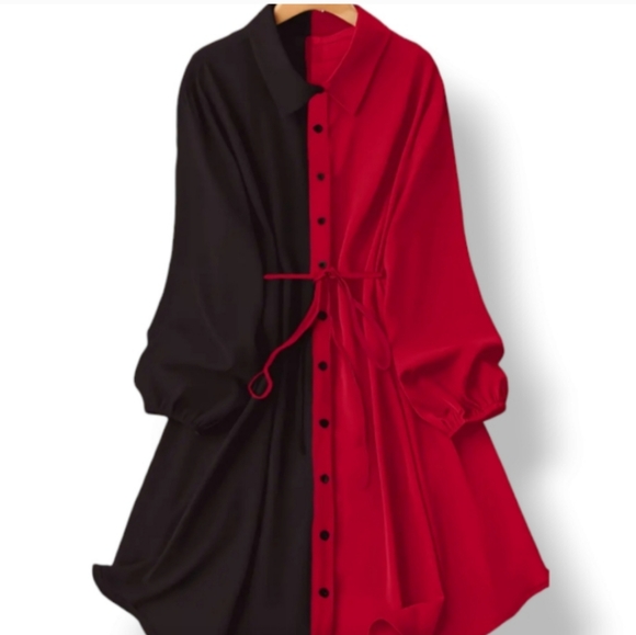 🛑BOGO FREE 🆕Chic Collared Drawstring Hem Shirt Dress - Picture 6 of 11